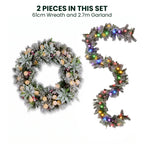 Christabelle Snowy Crown Pine Christmas 2pc Set 6cm Christmas Wreath and Garland with LED Lights Holiday Decor