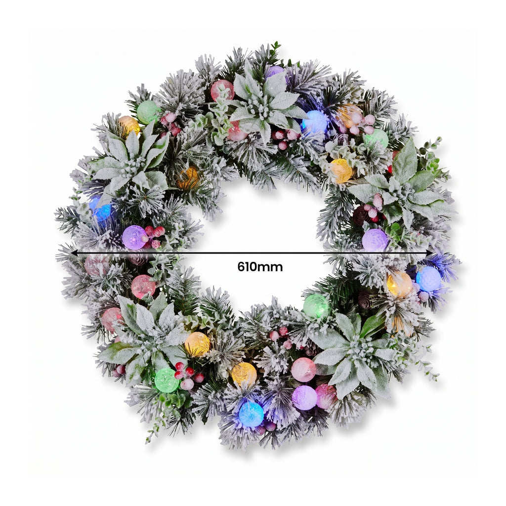 Christabelle Snowy Crown Pine Christmas 2pc Set 6cm Christmas Wreath and Garland with LED Lights Holiday Decor