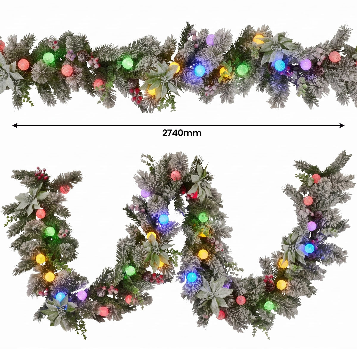 Christabelle Snowy Crown Pine Christmas 2pc Set 6cm Christmas Wreath and Garland with LED Lights Holiday Decor