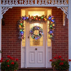 Christabelle Snowy Crown Pine Christmas 2pc Set 6cm Christmas Wreath and Garland with LED Lights Holiday Decor