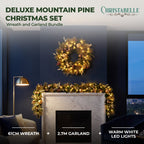 Christabelle Deluxe Mountain Pine Christmas 2pc Set 61cm Wreath and 2.74m Garland with LED Lights Holiday Decor