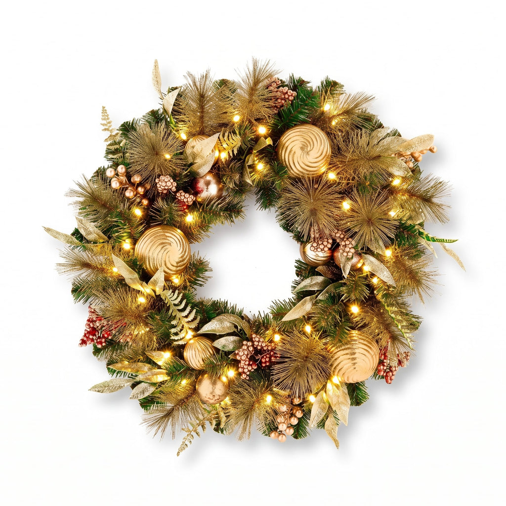 Christabelle Deluxe Mountain Pine Christmas 2pc Set 61cm Wreath and 2.74m Garland with LED Lights Holiday Decor