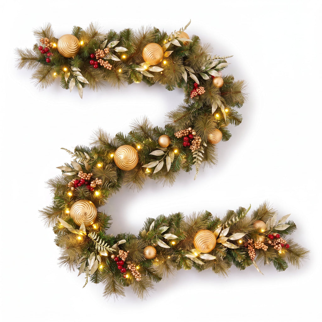 Christabelle Deluxe Mountain Pine Christmas 2pc Set 61cm Wreath and 2.74m Garland with LED Lights Holiday Decor