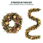 Christabelle Deluxe Mountain Pine Christmas 2pc Set 61cm Wreath and 2.74m Garland with LED Lights Holiday Decor