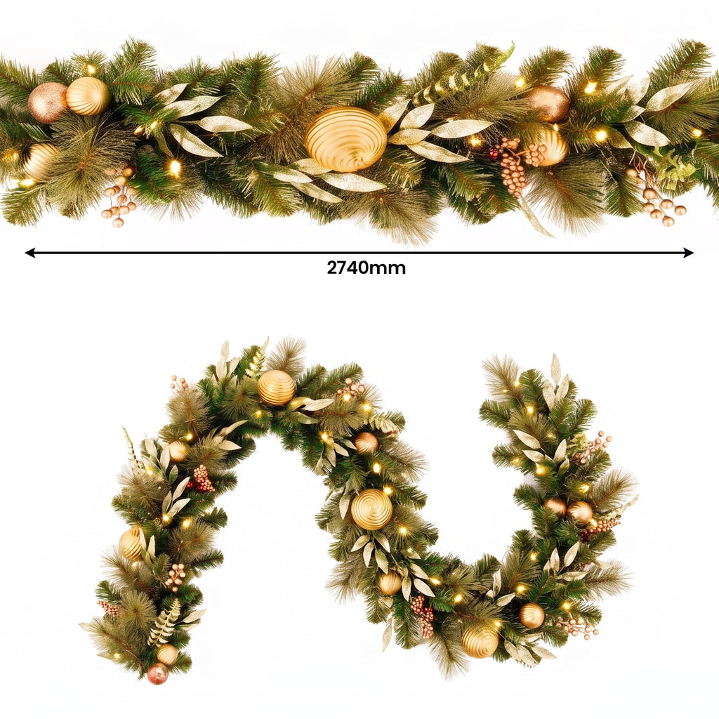Christabelle Deluxe Mountain Pine Christmas 2pc Set 61cm Wreath and 2.74m Garland with LED Lights Holiday Decor