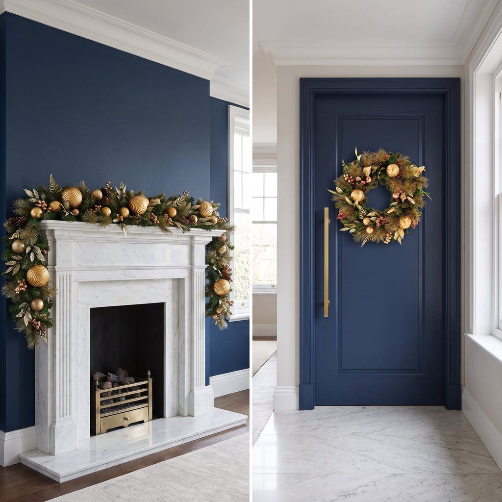 Christabelle Deluxe Mountain Pine Christmas 2pc Set 61cm Wreath and 2.74m Garland with LED Lights Holiday Decor