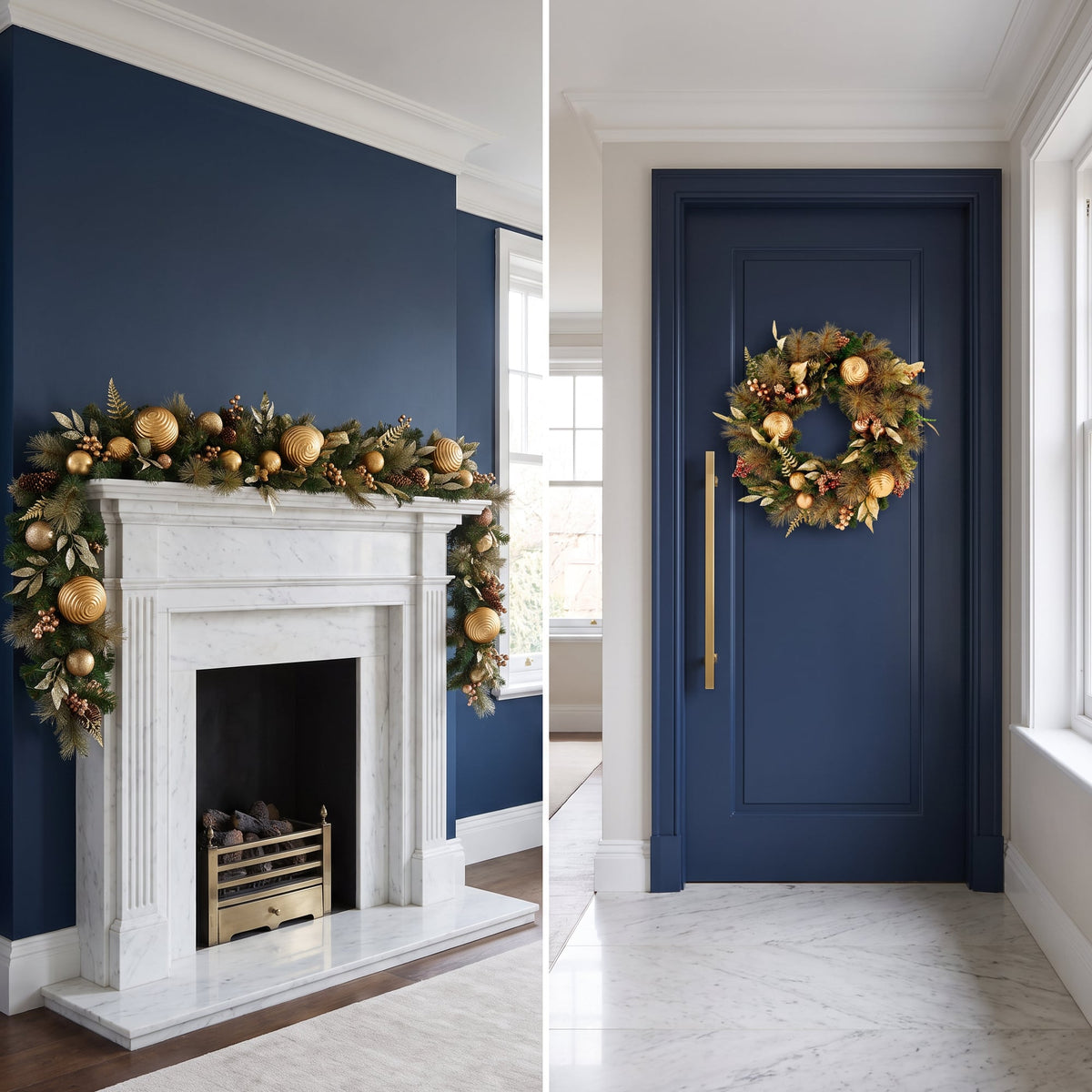 Christabelle Deluxe Mountain Pine Christmas 2pc Set 61cm Wreath and 2.74m Garland with LED Lights Holiday Decor