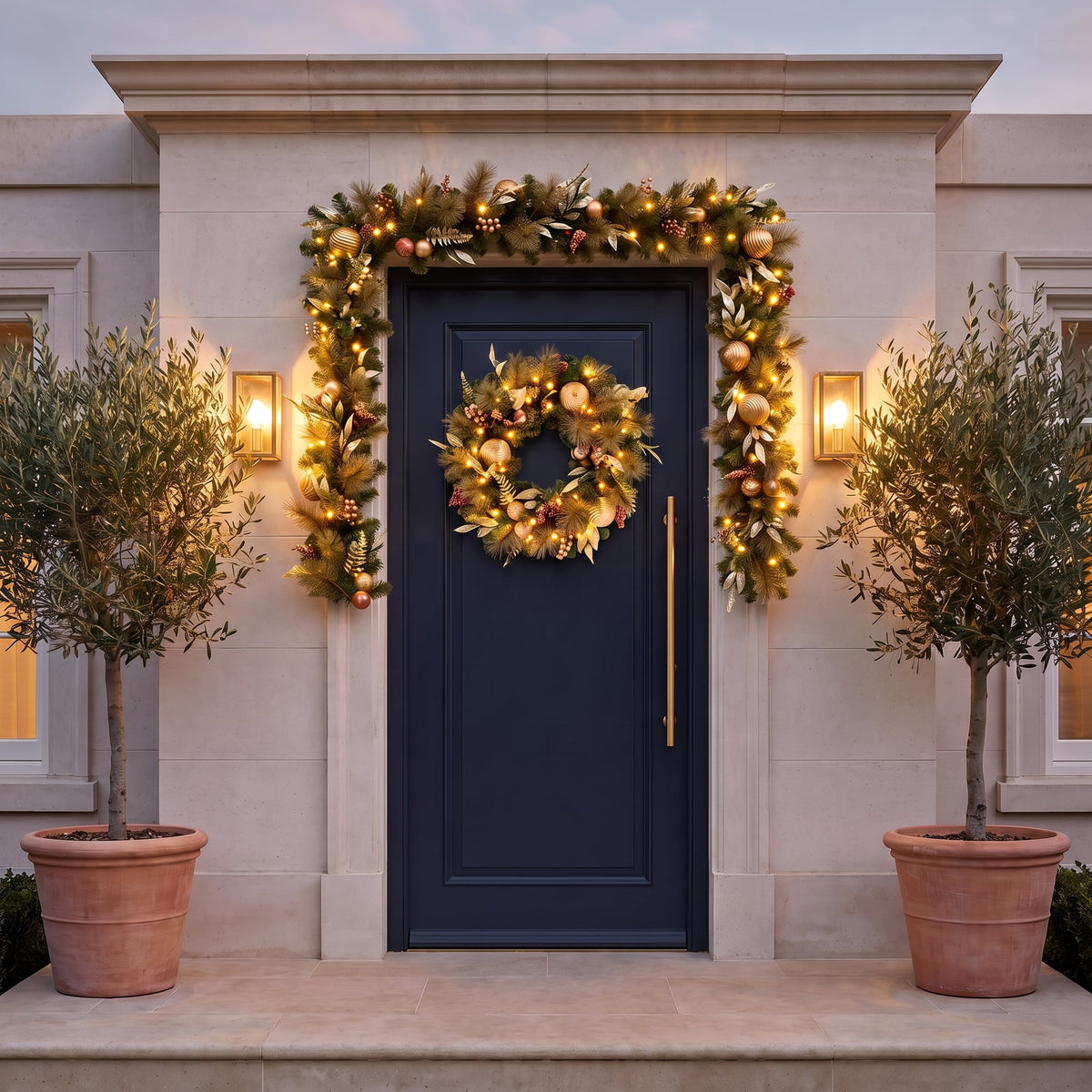Christabelle Deluxe Mountain Pine Christmas 2pc Set 61cm Wreath and 2.74m Garland with LED Lights Holiday Decor