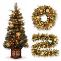 Christabelle Deluxe Mountain Pine Christmas 3pc Set 1.2m Potted Tree Wreath and Garland with LED Lights Holiday Decor