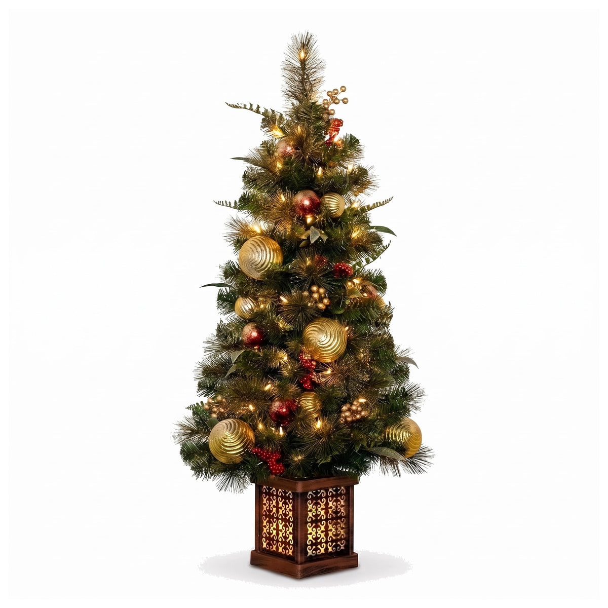Christabelle Deluxe Mountain Pine Christmas 3pc Set 1.2m Potted Tree Wreath and Garland with LED Lights Holiday Decor