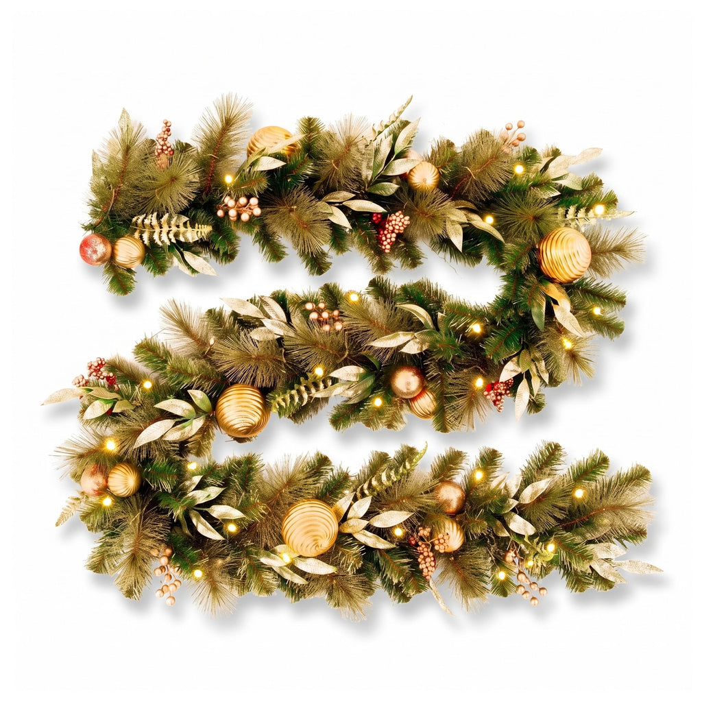 Christabelle Deluxe Mountain Pine Christmas 3pc Set 1.2m Potted Tree Wreath and Garland with LED Lights Holiday Decor