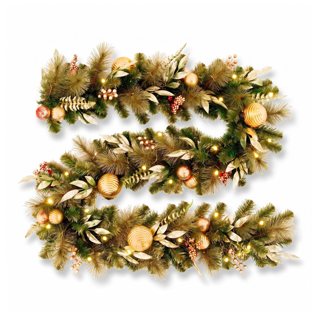 Christabelle Deluxe Mountain Pine Christmas 3pc Set 1.2m Potted Tree Wreath and Garland with LED Lights Holiday Decor