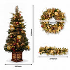 Christabelle Deluxe Mountain Pine Christmas 3pc Set 1.2m Potted Tree Wreath and Garland with LED Lights Holiday Decor