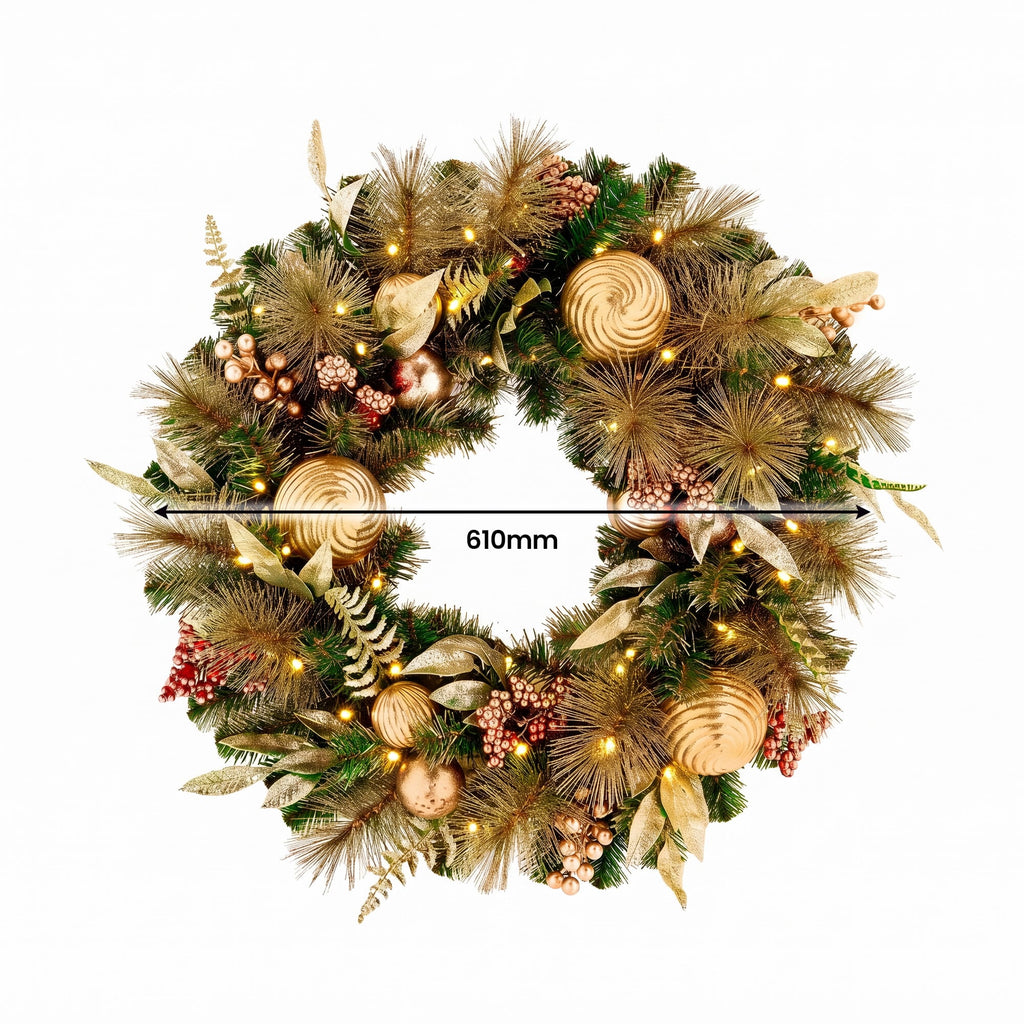 Christabelle Deluxe Mountain Pine Christmas 3pc Set 1.2m Potted Tree Wreath and Garland with LED Lights Holiday Decor