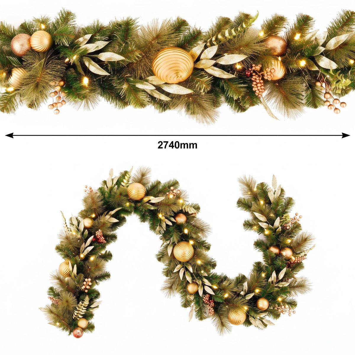 Christabelle Deluxe Mountain Pine Christmas 3pc Set 1.2m Potted Tree Wreath and Garland with LED Lights Holiday Decor