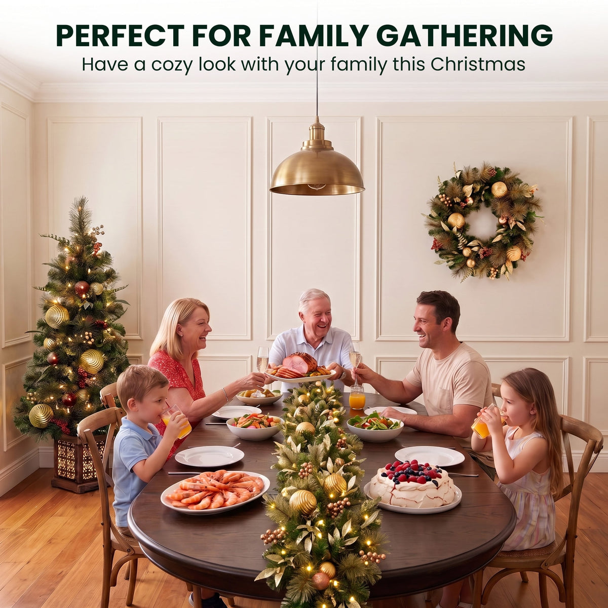 Christabelle Deluxe Mountain Pine Christmas 3pc Set 1.2m Potted Tree Wreath and Garland with LED Lights Holiday Decor
