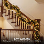 Christabelle Deluxe Mountain Pine Christmas 3pc Set 1.2m Potted Tree Wreath and Garland with LED Lights Holiday Decor
