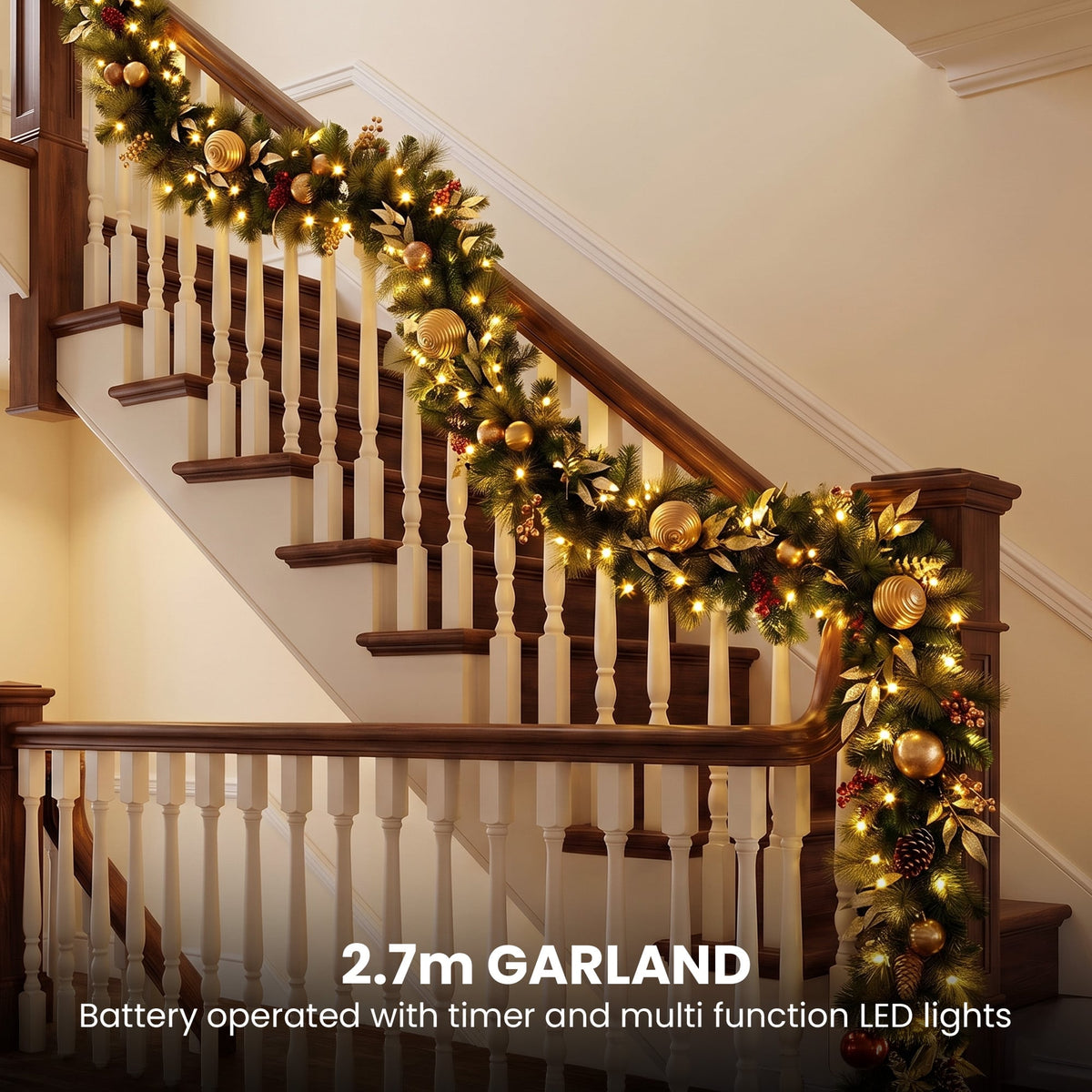 Christabelle Deluxe Mountain Pine Christmas 3pc Set 1.2m Potted Tree Wreath and Garland with LED Lights Holiday Decor