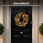 Christabelle Deluxe Mountain Pine Christmas 3pc Set 1.2m Potted Tree Wreath and Garland with LED Lights Holiday Decor