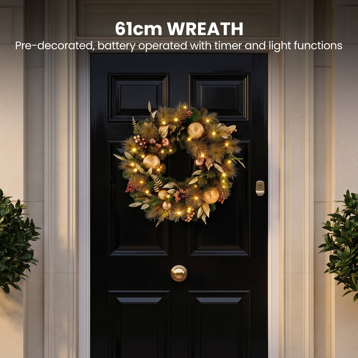 Christabelle Deluxe Mountain Pine Christmas 3pc Set 1.2m Potted Tree Wreath and Garland with LED Lights Holiday Decor