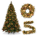 Christabelle Deluxe Mountain Pine 3pc Set 7.5ft Pre-lit Tree 61cm Wreath 2.74m Garland LED Lights Holiday Home Decor