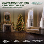 Christabelle Deluxe Mountain Pine 3pc Set 7.5ft Pre-lit Tree 61cm Wreath 2.74m Garland LED Lights Holiday Home Decor