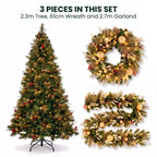 Christabelle Deluxe Mountain Pine 3pc Set 7.5ft Pre-lit Tree 61cm Wreath 2.74m Garland LED Lights Holiday Home Decor
