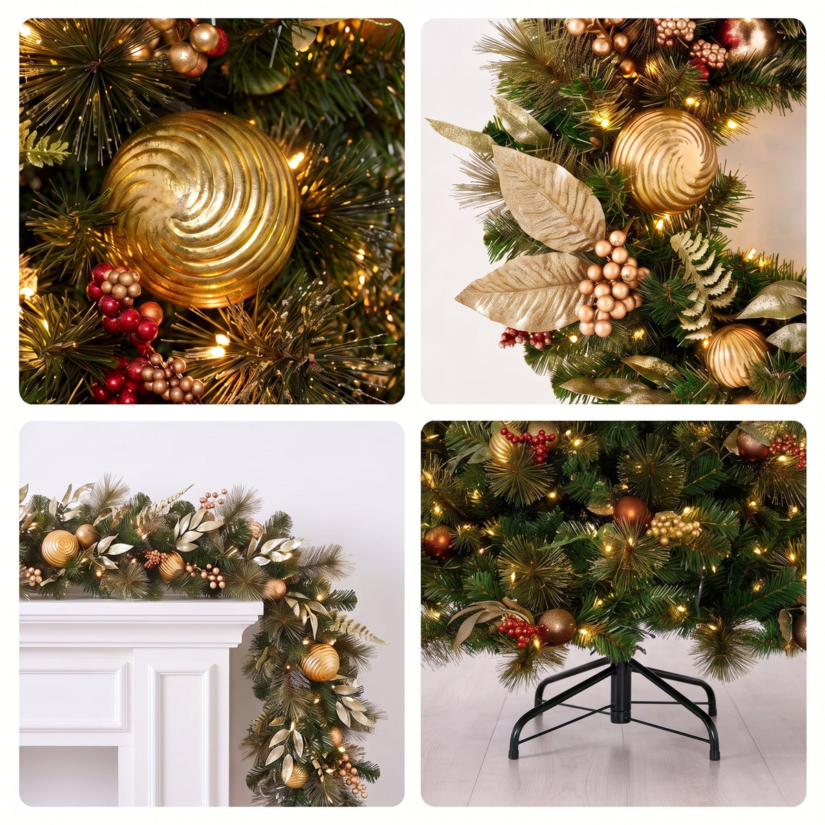 Christabelle Deluxe Mountain Pine 3pc Set 7.5ft Pre-lit Tree 61cm Wreath 2.74m Garland LED Lights Holiday Home Decor