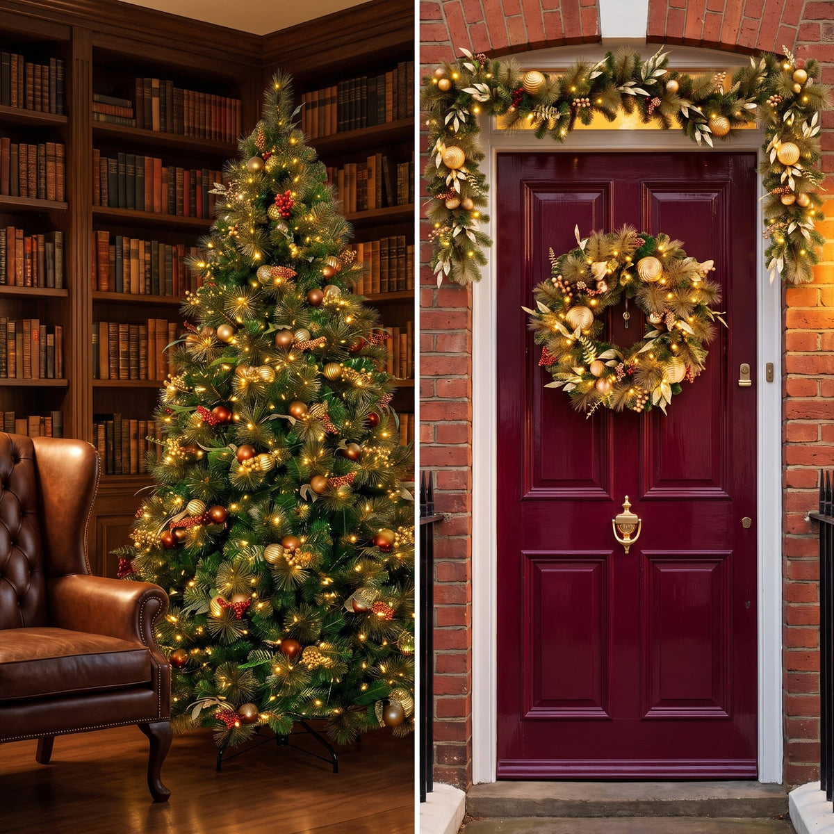 Christabelle Deluxe Mountain Pine 3pc Set 7.5ft Pre-lit Tree 61cm Wreath 2.74m Garland LED Lights Holiday Home Decor