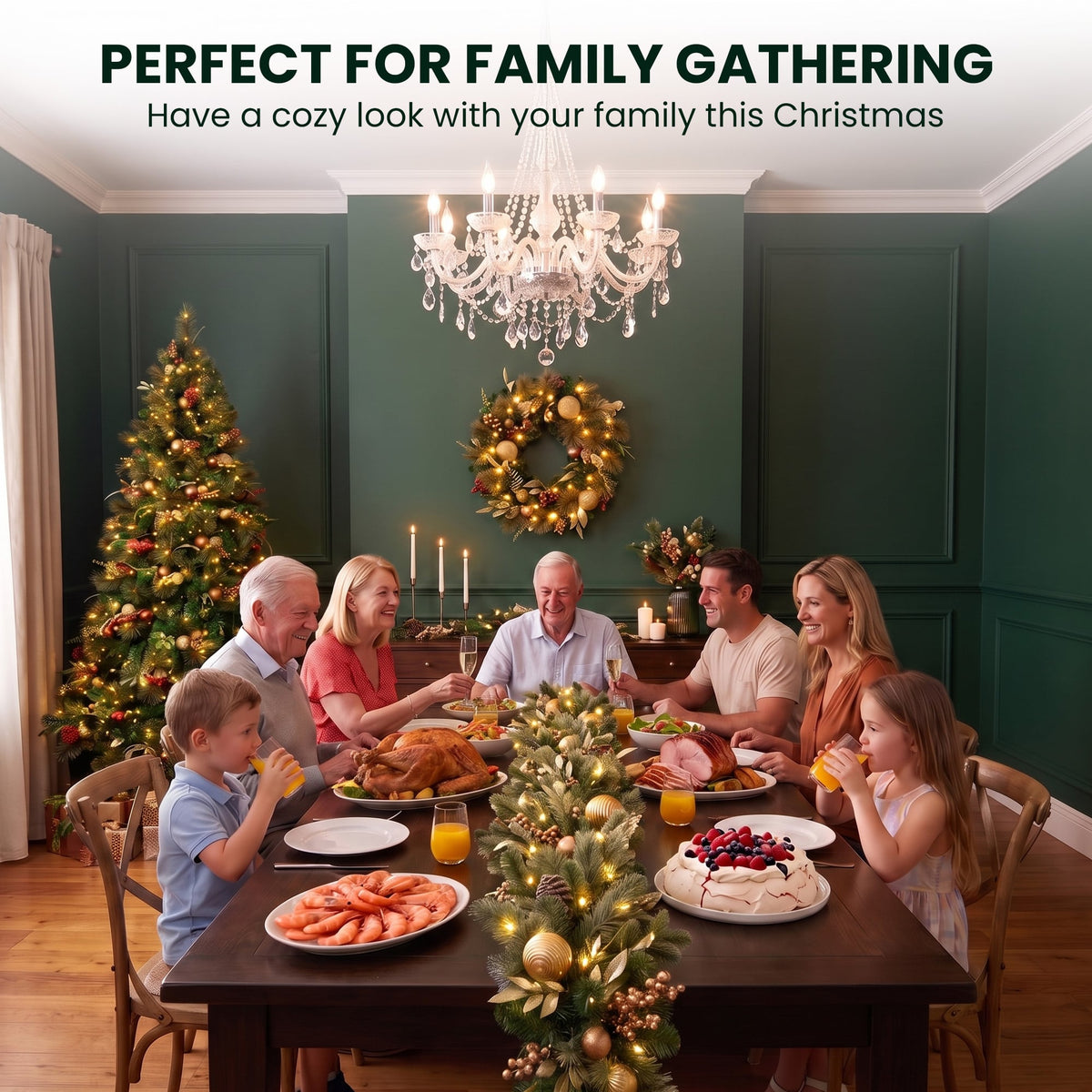 Christabelle Deluxe Mountain Pine 3pc Set 7.5ft Pre-lit Tree 61cm Wreath 2.74m Garland LED Lights Holiday Home Decor
