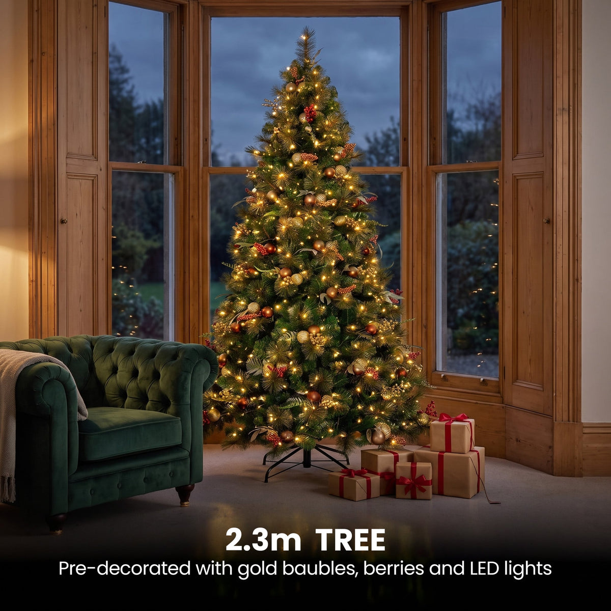 Christabelle Deluxe Mountain Pine 3pc Set 7.5ft Pre-lit Tree 61cm Wreath 2.74m Garland LED Lights Holiday Home Decor