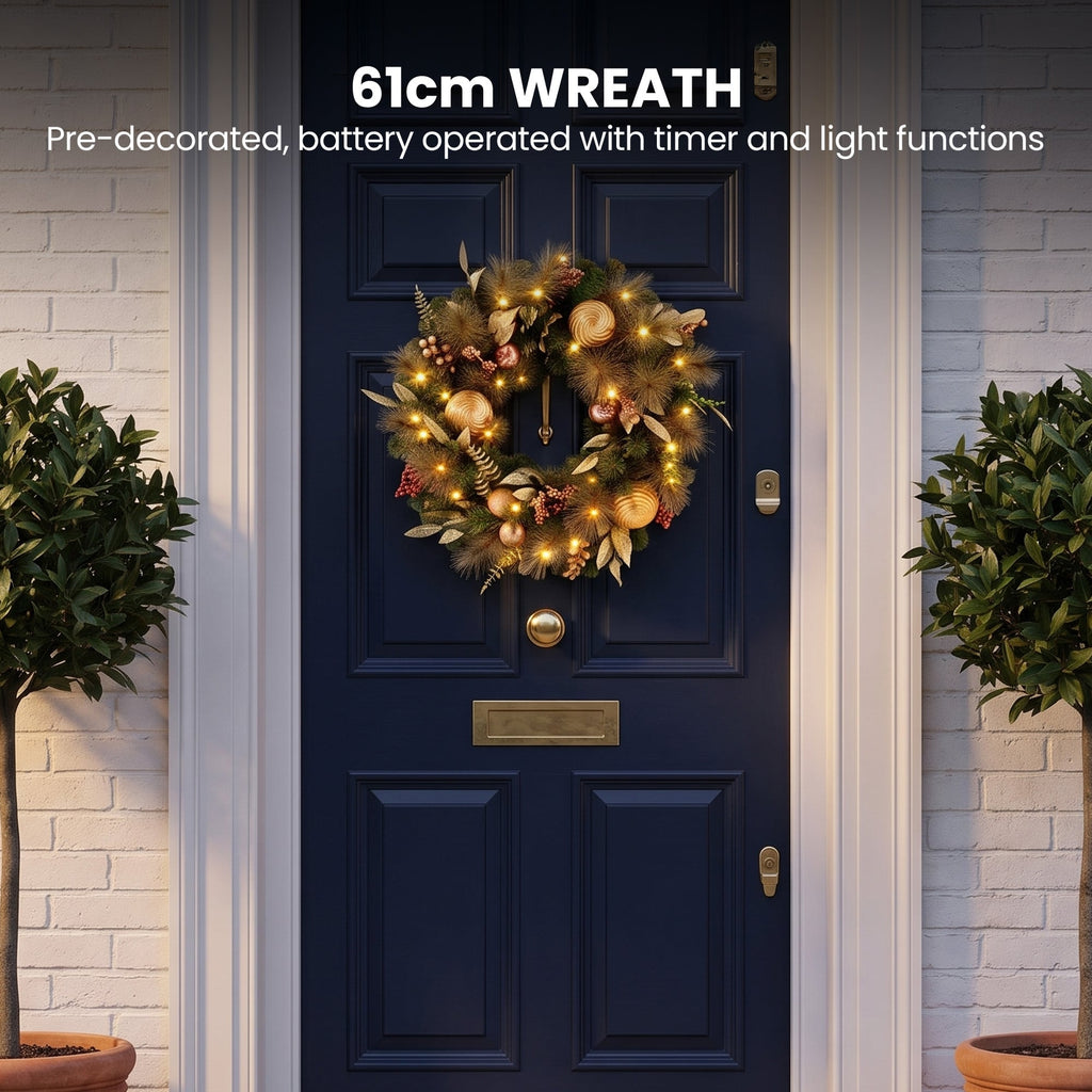 Christabelle Deluxe Mountain Pine 3pc Set 7.5ft Pre-lit Tree 61cm Wreath 2.74m Garland LED Lights Holiday Home Decor