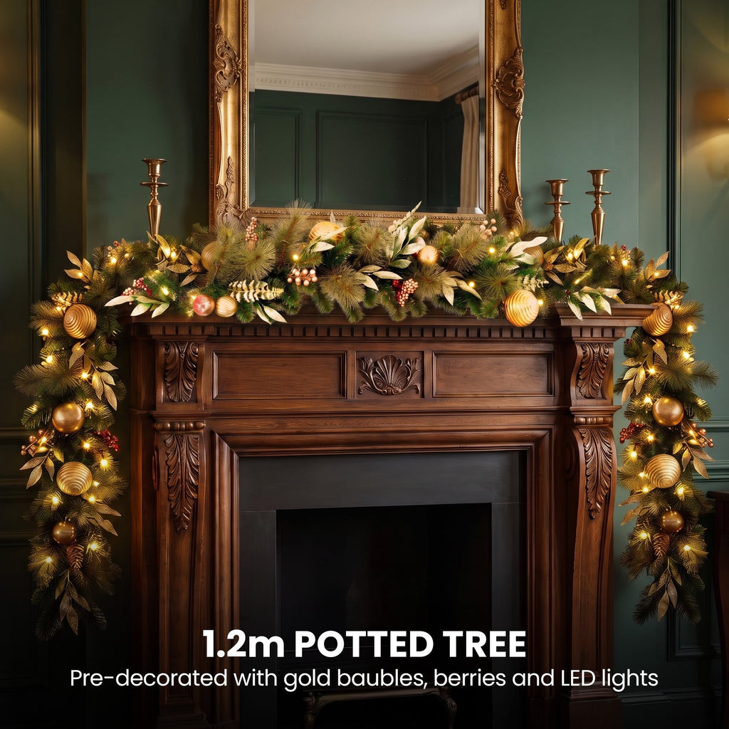 Christabelle Deluxe Mountain Pine 3pc Set 7.5ft Pre-lit Tree 61cm Wreath 2.74m Garland LED Lights Holiday Home Decor