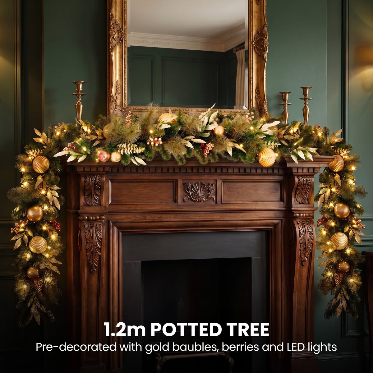 Christabelle Deluxe Mountain Pine 3pc Set 7.5ft Pre-lit Tree 61cm Wreath 2.74m Garland LED Lights Holiday Home Decor