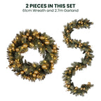 Christabelle Gold Collection Christmas 2pc Set 61cm Wreath and 2.74m Garland with LED Lights Holiday Decor