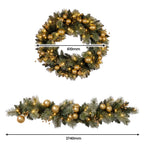 Christabelle Gold Collection Christmas 2pc Set 61cm Wreath and 2.74m Garland with LED Lights Holiday Decor
