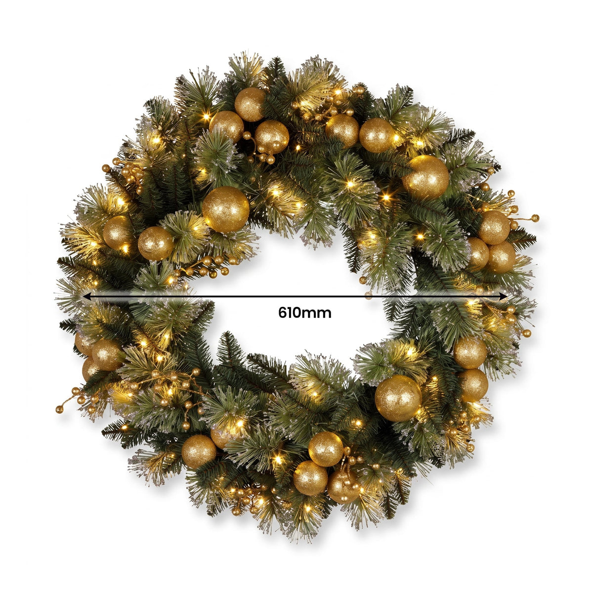 Christabelle Gold Collection Christmas 2pc Set 61cm Wreath and 2.74m Garland with LED Lights Holiday Decor