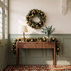 Christabelle Gold Collection Christmas 2pc Set 61cm Wreath and 2.74m Garland with LED Lights Holiday Decor