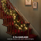 Christabelle Gold Collection Christmas 2pc Set 61cm Wreath and 2.74m Garland with LED Lights Holiday Decor