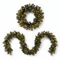 Christabelle Gold Pine Collection Christmas 2pc Set 61cm Wreath and 2.74m Garland with LED Lights Holiday Decor