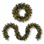 Christabelle Gold Pine Collection Christmas 2pc Set 61cm Wreath and 2.74m Garland with LED Lights Holiday Decor