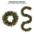 Christabelle Gold Pine Collection Christmas 2pc Set 61cm Wreath and 2.74m Garland with LED Lights Holiday Decor