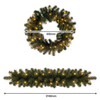 Christabelle Gold Pine Collection Christmas 2pc Set 61cm Wreath and 2.74m Garland with LED Lights Holiday Decor