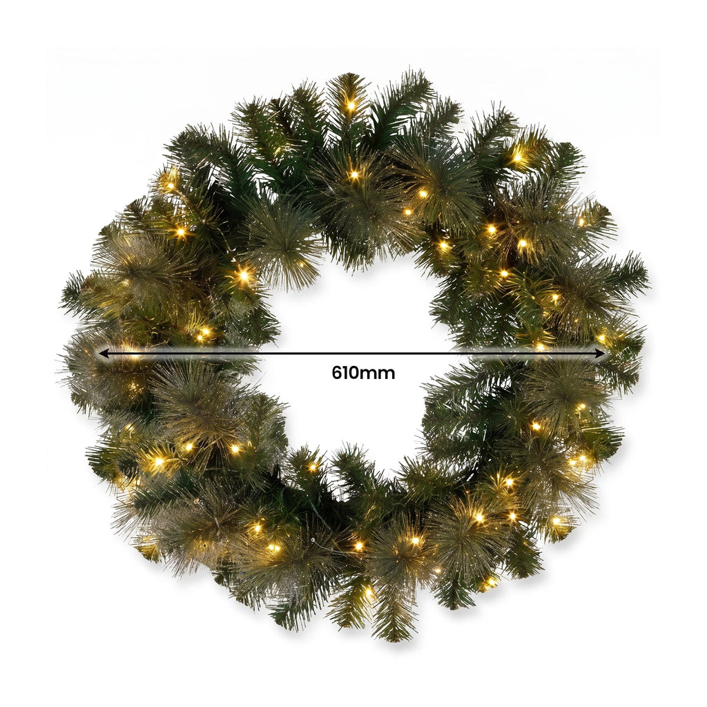 Christabelle Gold Pine Collection Christmas 2pc Set 61cm Wreath and 2.74m Garland with LED Lights Holiday Decor