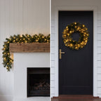 Christabelle Gold Pine Collection Christmas 2pc Set 61cm Wreath and 2.74m Garland with LED Lights Holiday Decor