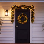 Christabelle Gold Pine Collection Christmas 2pc Set 61cm Wreath and 2.74m Garland with LED Lights Holiday Decor