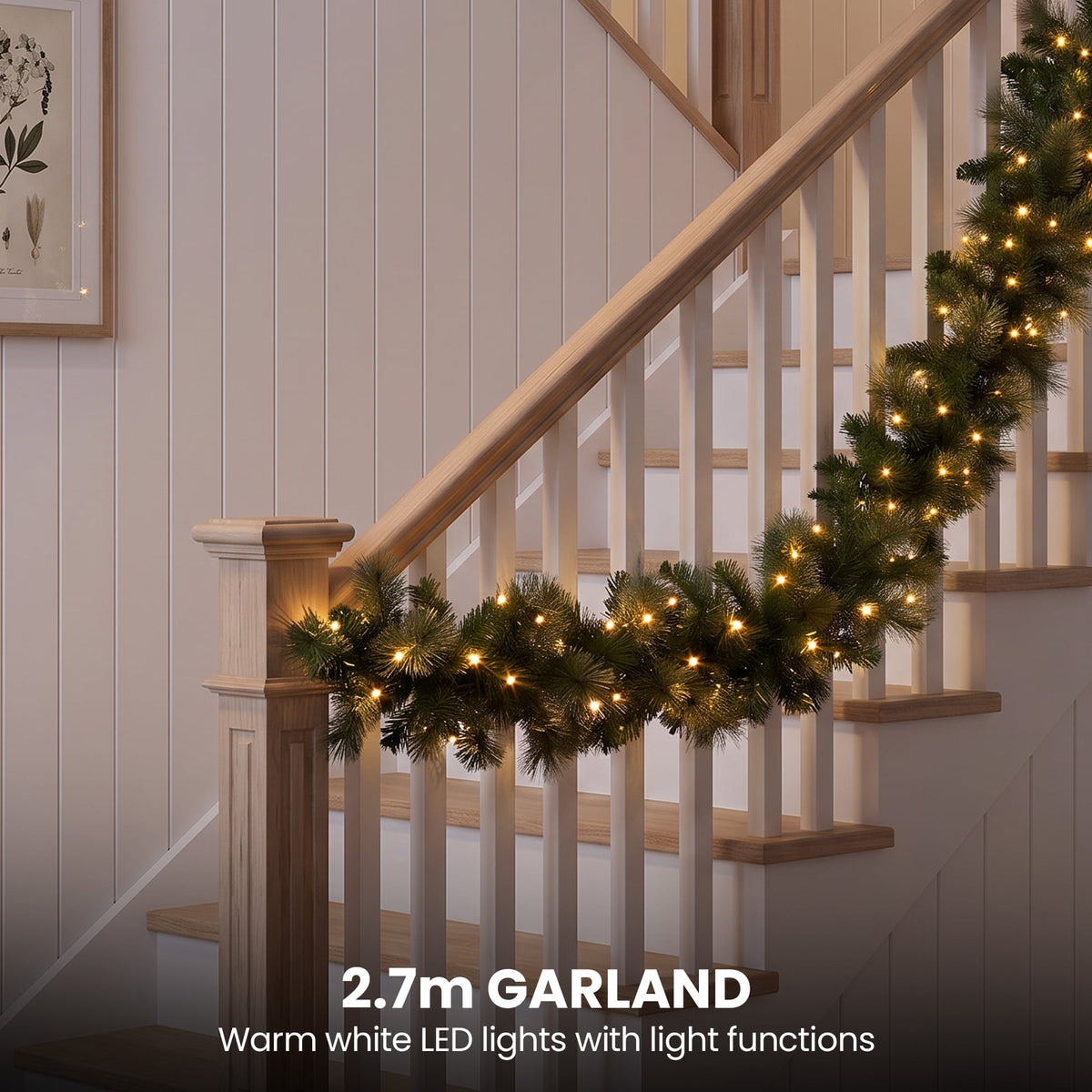 Christabelle Gold Pine Collection Christmas 2pc Set 61cm Wreath and 2.74m Garland with LED Lights Holiday Decor