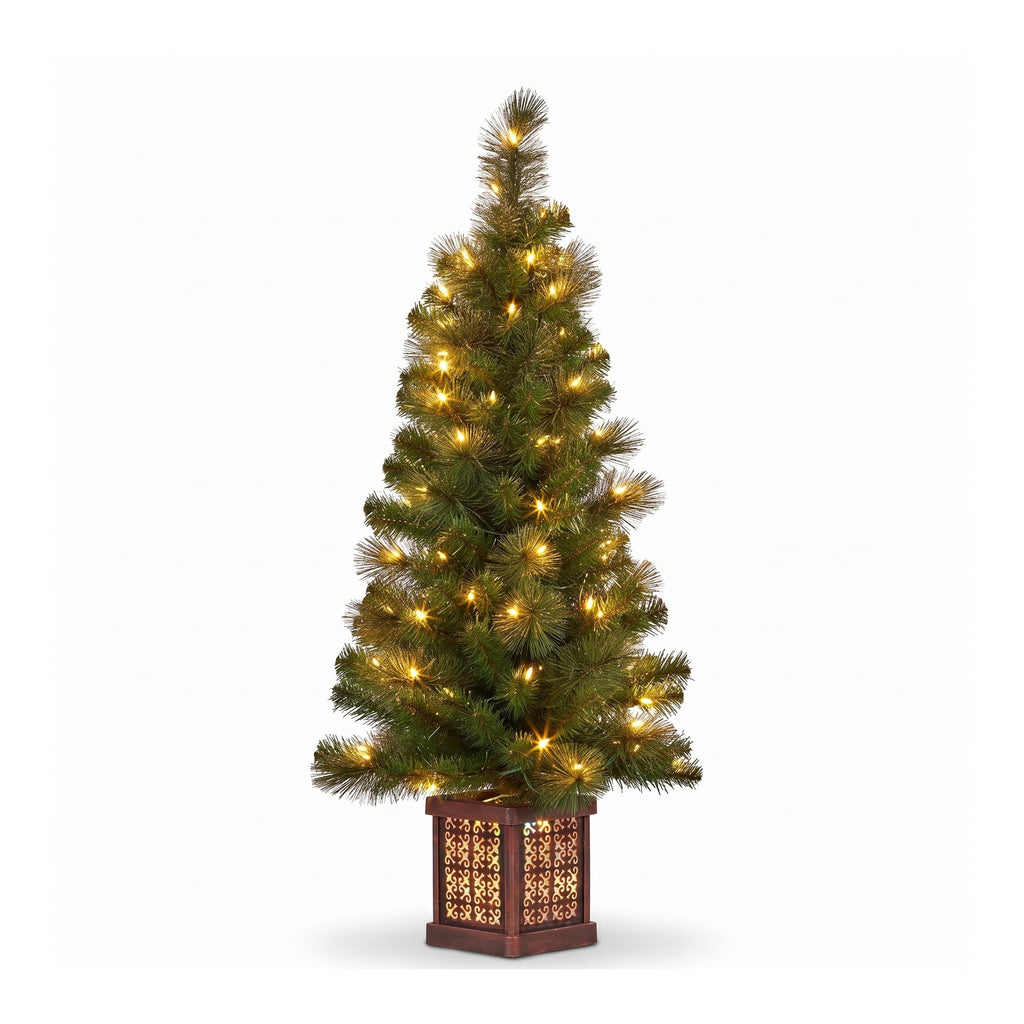 Christabelle Gold Pine Shimmer Christmas 3pc Set 1.2m Potted Christmas Tree Wreath and Garland with LED Lights Holiday Decor