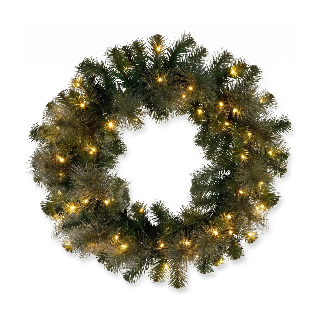 Christabelle Gold Pine Shimmer Christmas 3pc Set 1.2m Potted Christmas Tree Wreath and Garland with LED Lights Holiday Decor