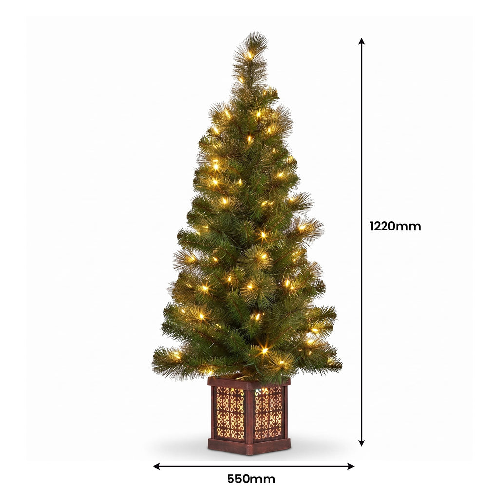 Christabelle Gold Pine Shimmer Christmas 3pc Set 1.2m Potted Christmas Tree Wreath and Garland with LED Lights Holiday Decor